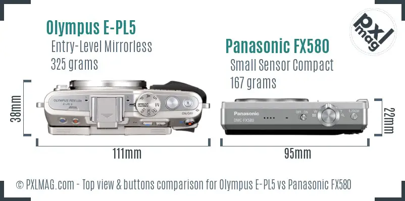 Olympus E-PL5 vs Panasonic FX580 top view buttons comparison