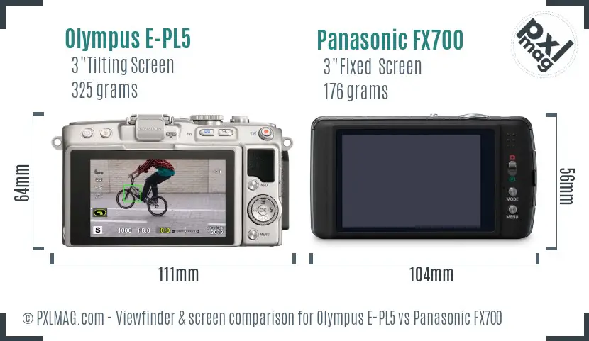 Olympus E-PL5 vs Panasonic FX700 Screen and Viewfinder comparison