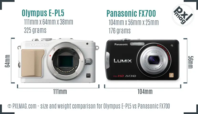 Olympus E-PL5 vs Panasonic FX700 size comparison