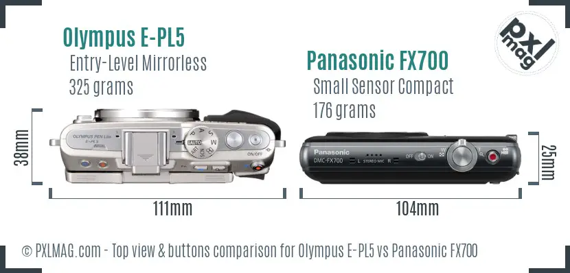 Olympus E-PL5 vs Panasonic FX700 top view buttons comparison