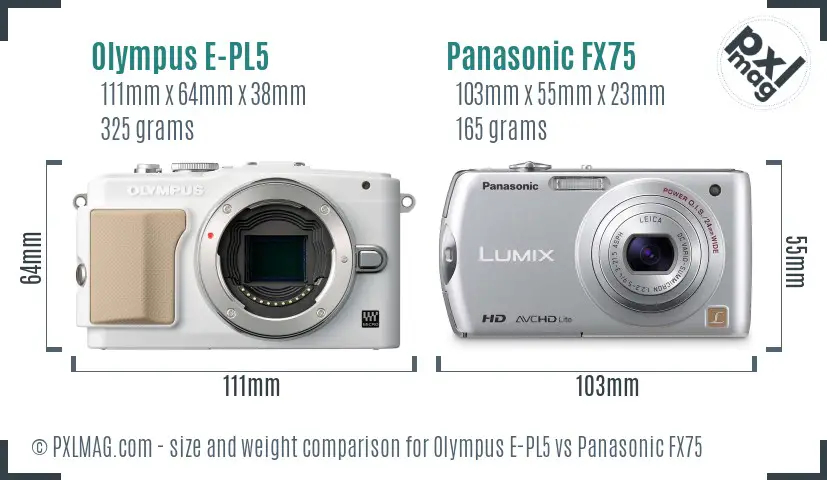 Olympus E-PL5 vs Panasonic FX75 size comparison