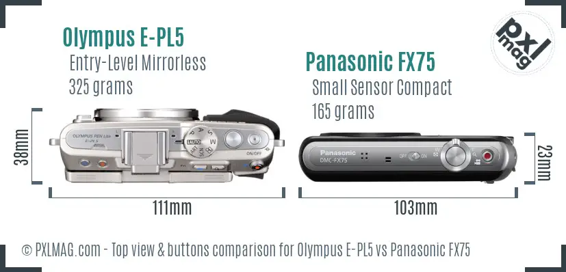 Olympus E-PL5 vs Panasonic FX75 top view buttons comparison