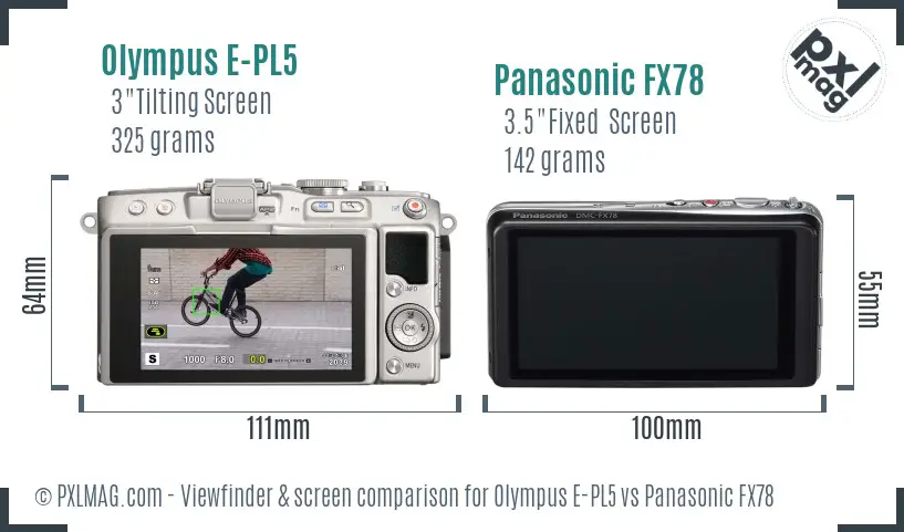 Olympus E-PL5 vs Panasonic FX78 Screen and Viewfinder comparison