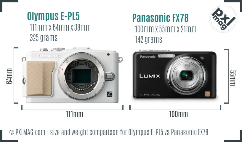 Olympus E-PL5 vs Panasonic FX78 size comparison
