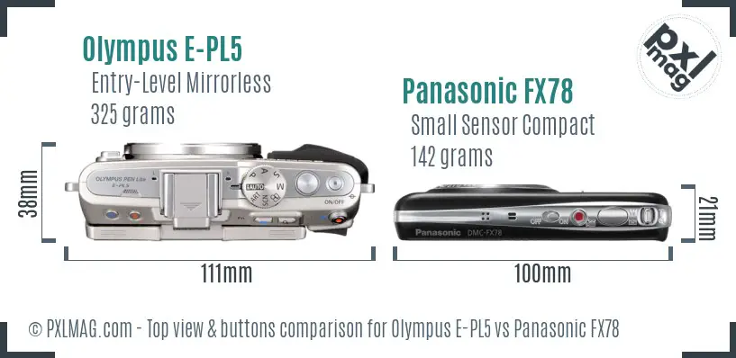 Olympus E-PL5 vs Panasonic FX78 top view buttons comparison
