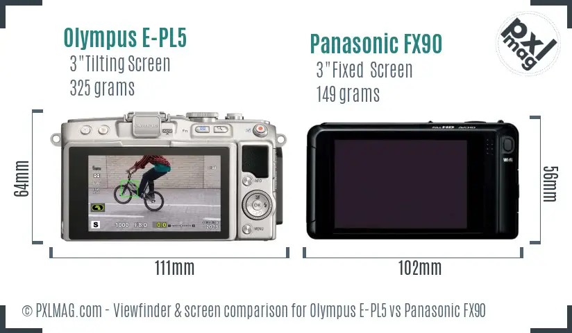 Olympus E-PL5 vs Panasonic FX90 Screen and Viewfinder comparison