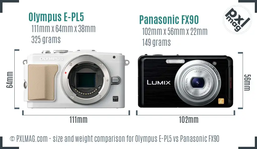 Olympus E-PL5 vs Panasonic FX90 size comparison