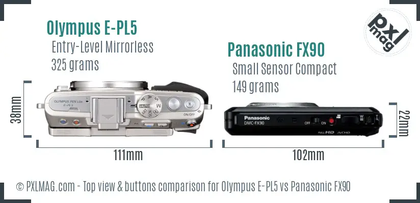 Olympus E-PL5 vs Panasonic FX90 top view buttons comparison