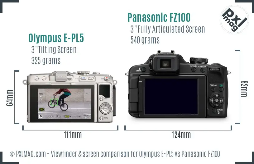 Olympus E-PL5 vs Panasonic FZ100 Screen and Viewfinder comparison
