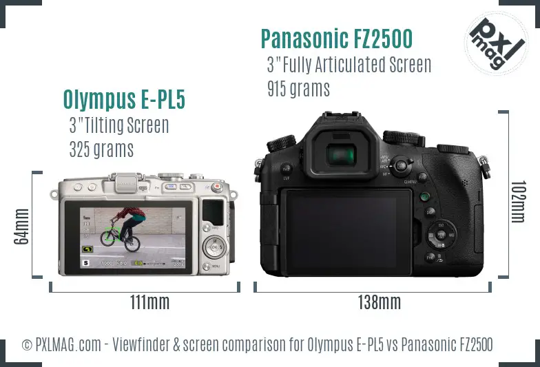 Olympus E-PL5 vs Panasonic FZ2500 Screen and Viewfinder comparison