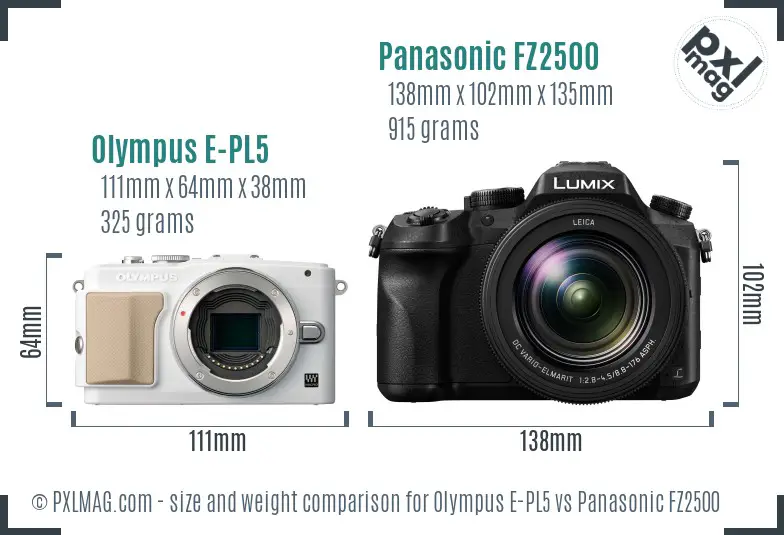 Olympus E-PL5 vs Panasonic FZ2500 size comparison