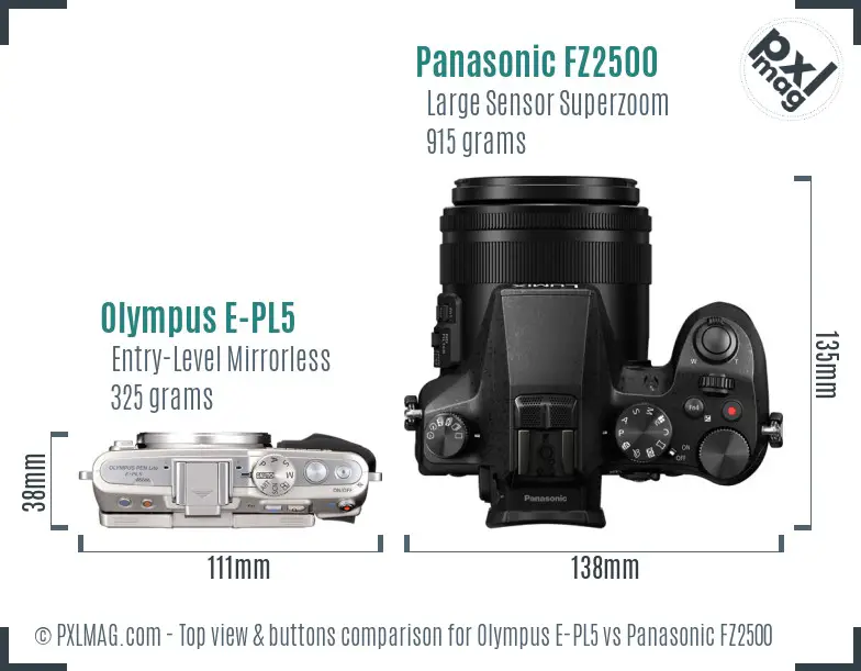 Olympus E-PL5 vs Panasonic FZ2500 top view buttons comparison