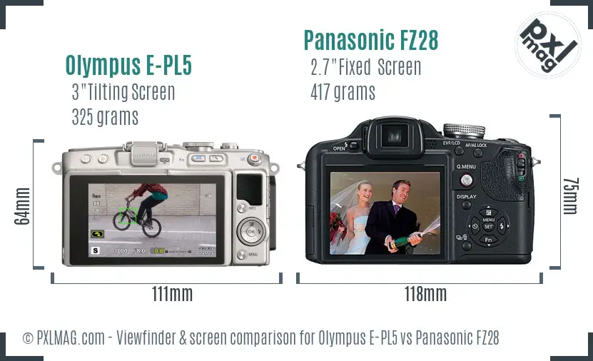 Olympus E-PL5 vs Panasonic FZ28 Screen and Viewfinder comparison