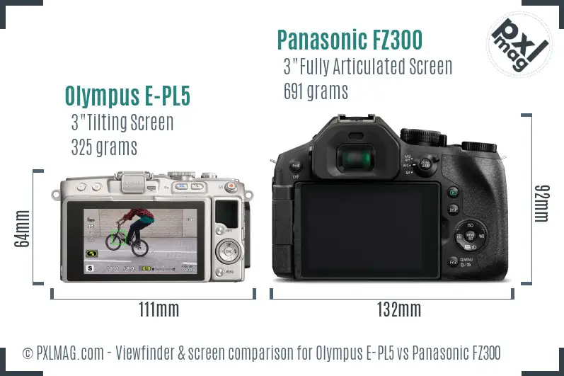 Olympus E-PL5 vs Panasonic FZ300 Screen and Viewfinder comparison