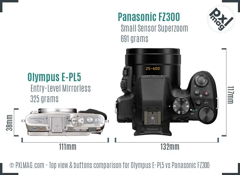 Olympus E-PL5 vs Panasonic FZ300 top view buttons comparison