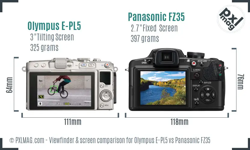 Olympus E-PL5 vs Panasonic FZ35 Screen and Viewfinder comparison