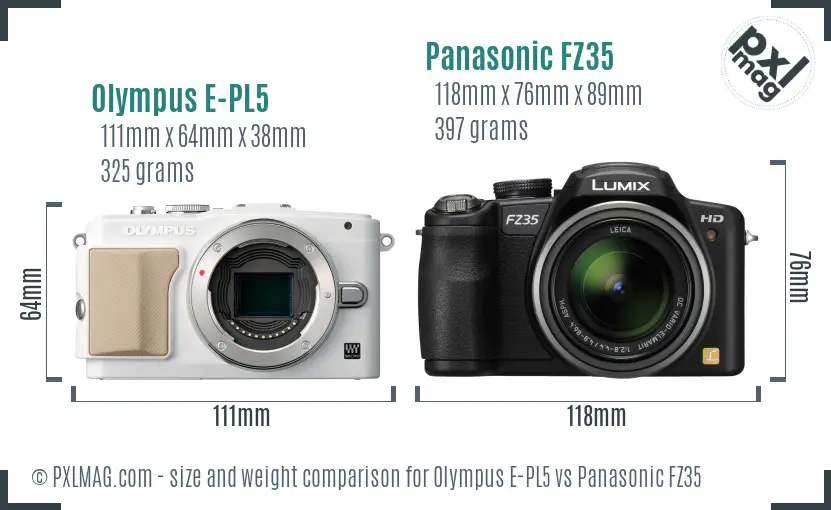 Olympus E-PL5 vs Panasonic FZ35 size comparison