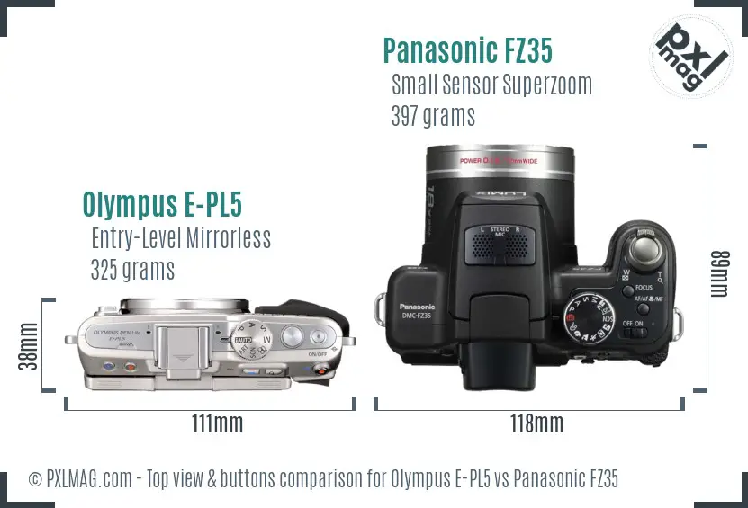 Olympus E-PL5 vs Panasonic FZ35 top view buttons comparison