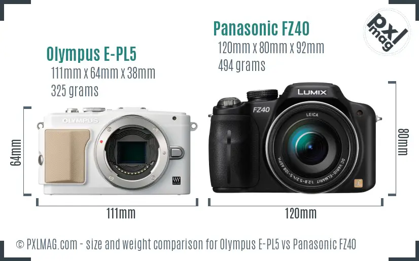 Olympus E-PL5 vs Panasonic FZ40 size comparison