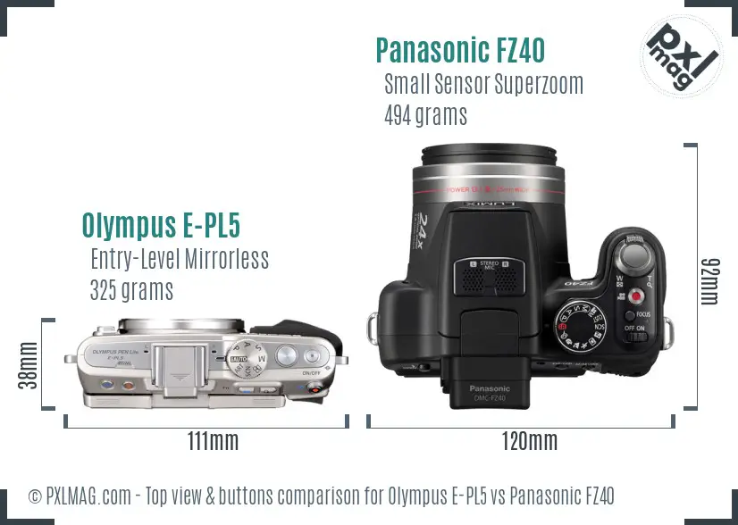 Olympus E-PL5 vs Panasonic FZ40 top view buttons comparison