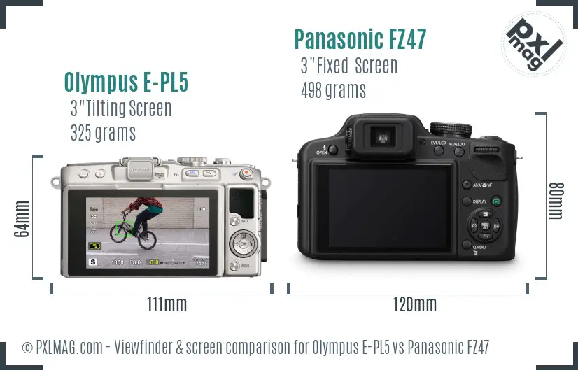 Olympus E-PL5 vs Panasonic FZ47 Screen and Viewfinder comparison