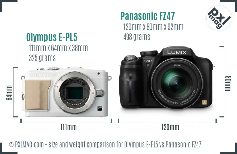 Olympus E-PL5 vs Panasonic FZ47 size comparison