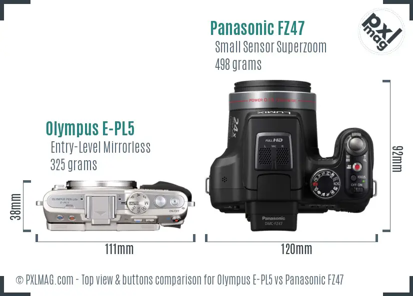 Olympus E-PL5 vs Panasonic FZ47 top view buttons comparison