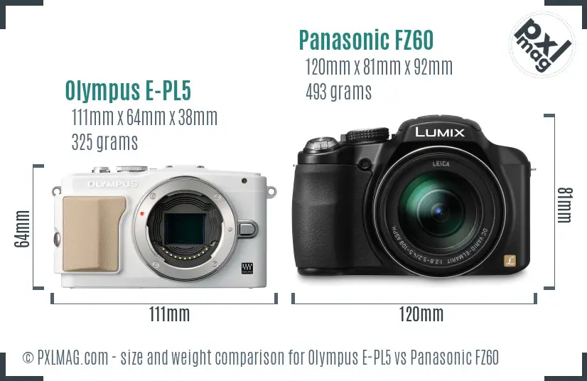 Olympus E-PL5 vs Panasonic FZ60 size comparison