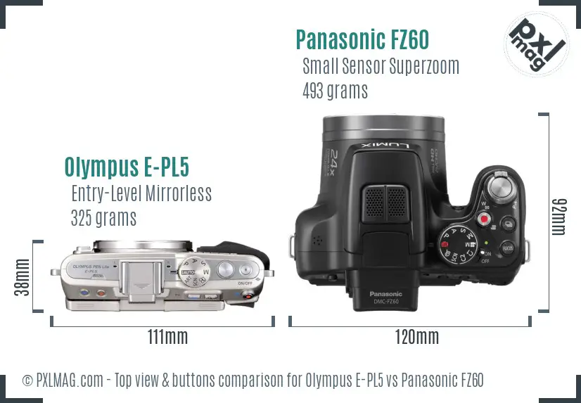Olympus E-PL5 vs Panasonic FZ60 top view buttons comparison
