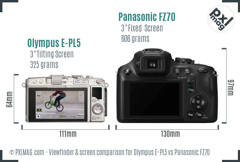 Olympus E-PL5 vs Panasonic FZ70 Screen and Viewfinder comparison