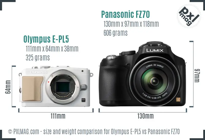 Olympus E-PL5 vs Panasonic FZ70 size comparison
