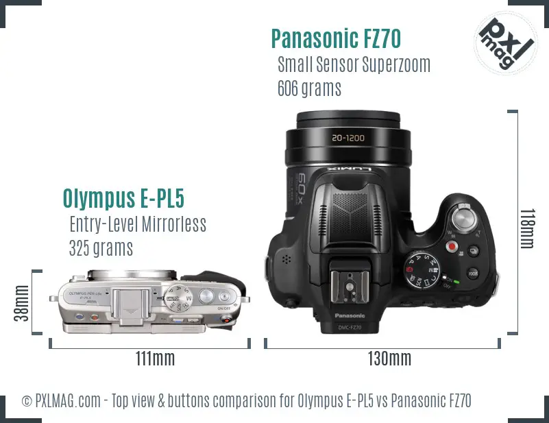 Olympus E-PL5 vs Panasonic FZ70 top view buttons comparison