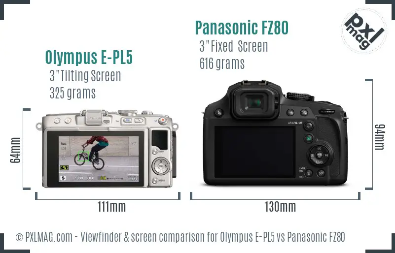 Olympus E-PL5 vs Panasonic FZ80 Screen and Viewfinder comparison
