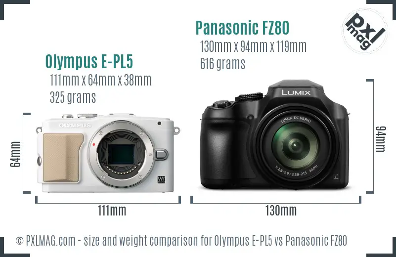 Olympus E-PL5 vs Panasonic FZ80 size comparison
