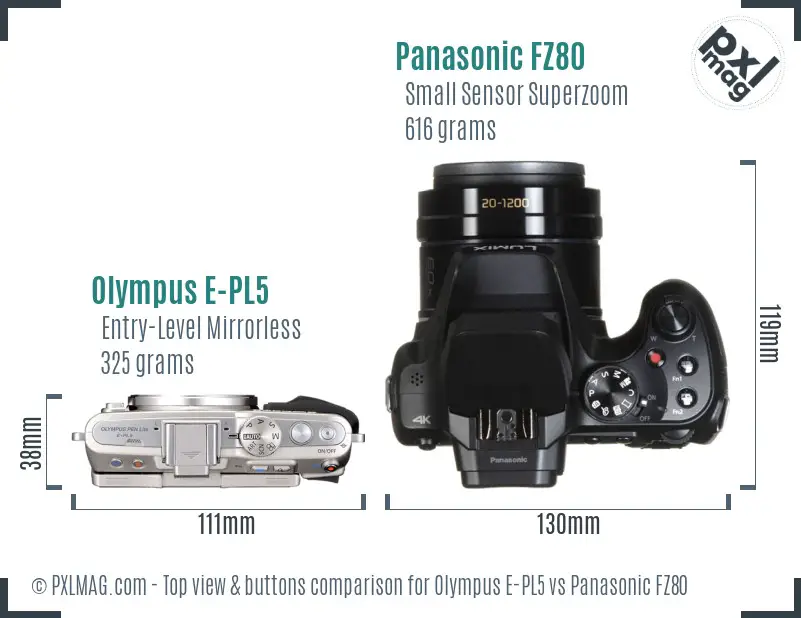 Olympus E-PL5 vs Panasonic FZ80 top view buttons comparison
