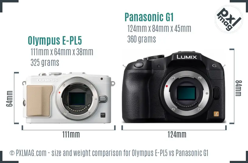 Olympus E-PL5 vs Panasonic G1 size comparison
