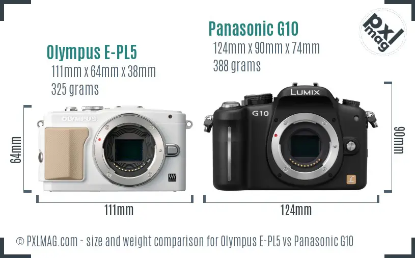 Olympus E-PL5 vs Panasonic G10 size comparison
