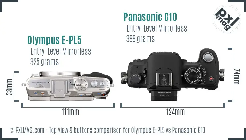 Olympus E-PL5 vs Panasonic G10 top view buttons comparison