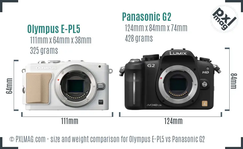 Olympus E-PL5 vs Panasonic G2 size comparison