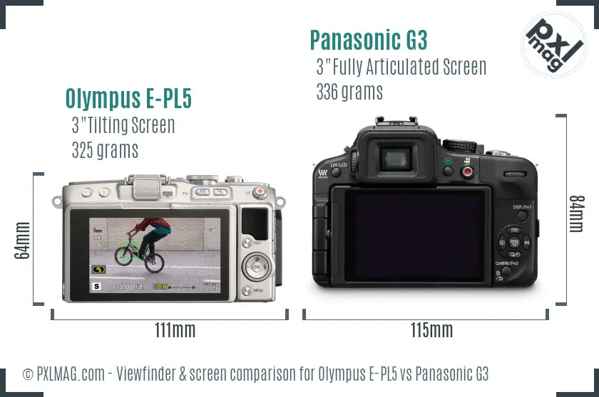 Olympus E-PL5 vs Panasonic G3 Screen and Viewfinder comparison