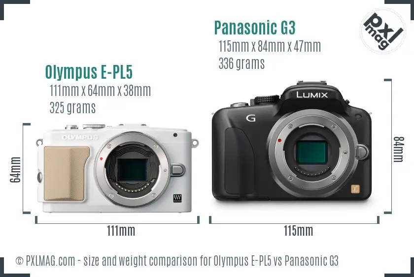 Olympus E-PL5 vs Panasonic G3 size comparison
