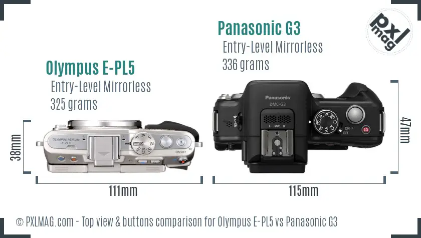 Olympus E-PL5 vs Panasonic G3 top view buttons comparison