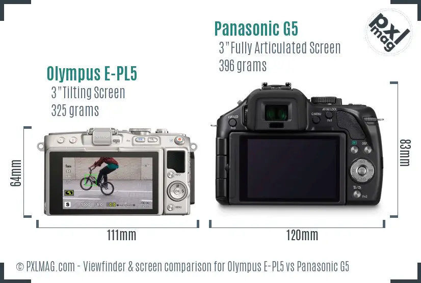Olympus E-PL5 vs Panasonic G5 Screen and Viewfinder comparison