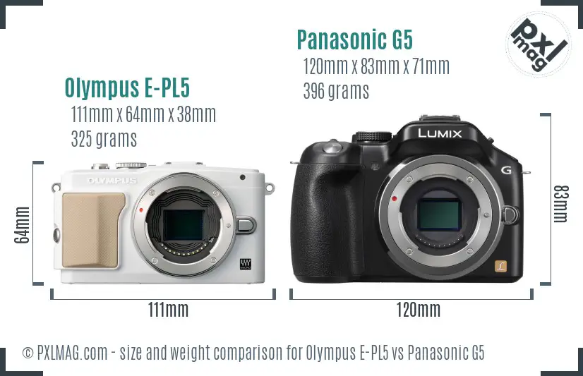 Olympus E-PL5 vs Panasonic G5 size comparison