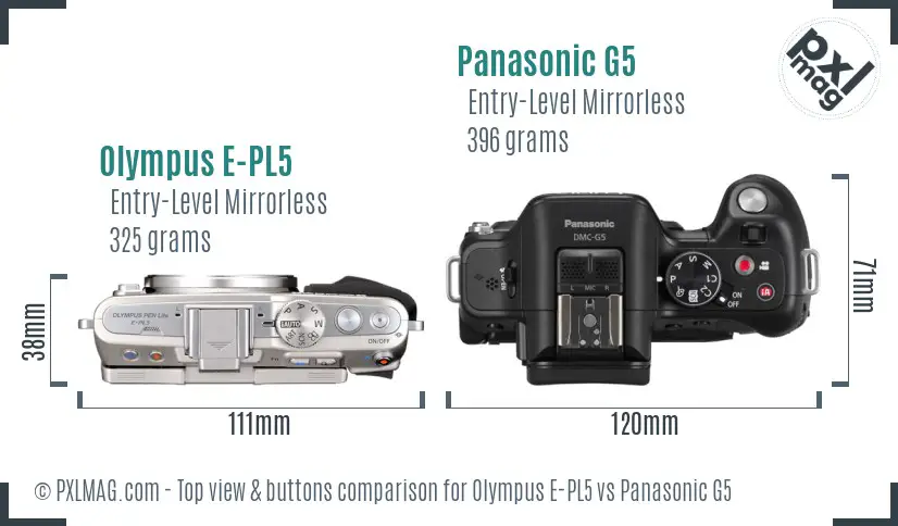 Olympus E-PL5 vs Panasonic G5 top view buttons comparison