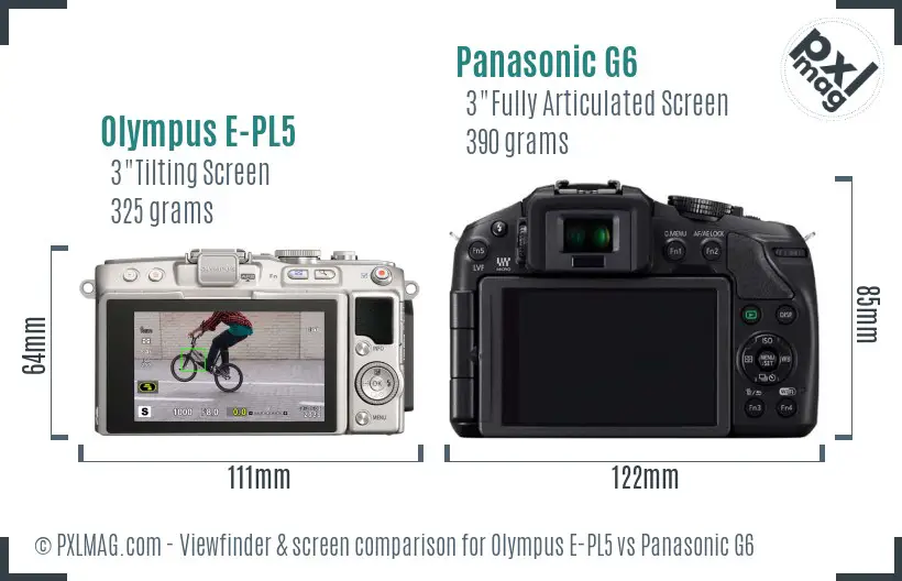 Olympus E-PL5 vs Panasonic G6 Screen and Viewfinder comparison