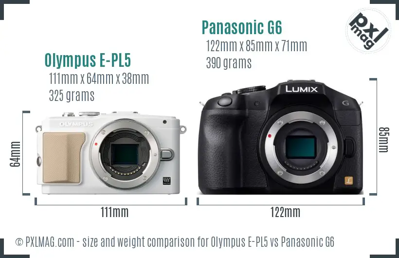 Olympus E-PL5 vs Panasonic G6 size comparison