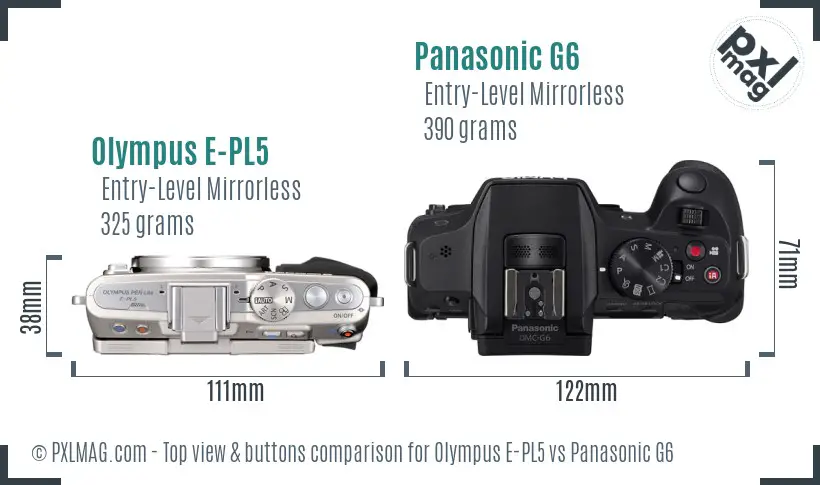 Olympus E-PL5 vs Panasonic G6 top view buttons comparison