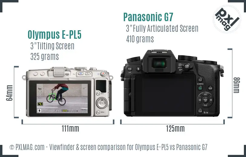 Olympus E-PL5 vs Panasonic G7 Screen and Viewfinder comparison
