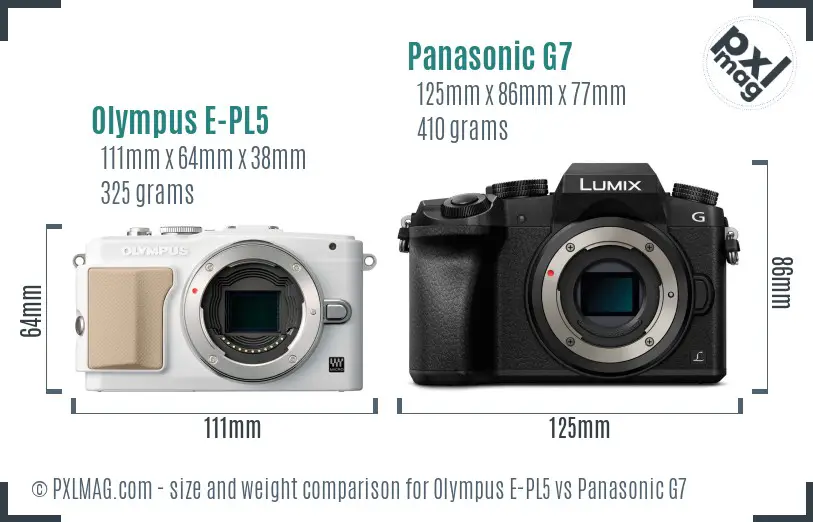 Olympus E-PL5 vs Panasonic G7 size comparison